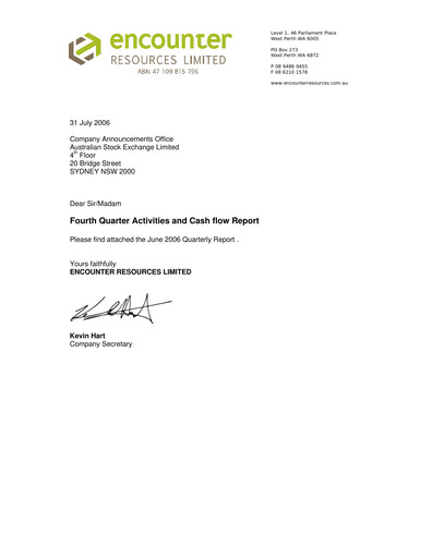 Thumbnail Encounter Resources Quarterly Report 2006-q2