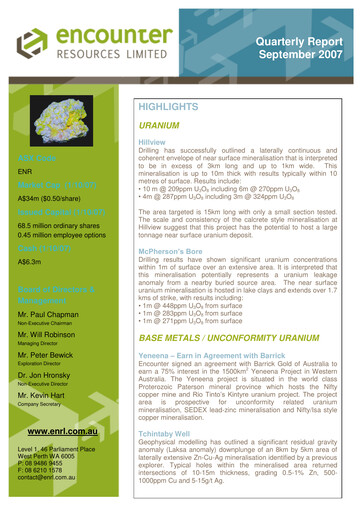 Thumbnail Encounter Resources Quarterly Report 2007-q3