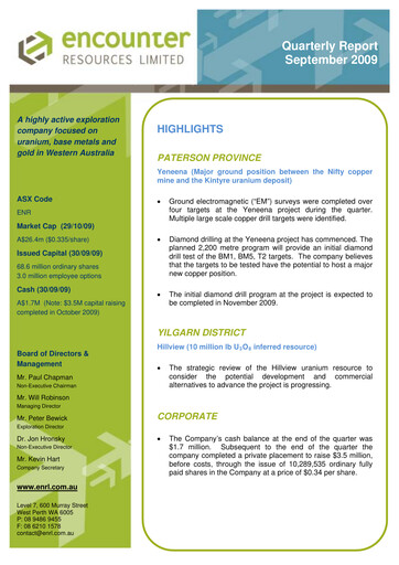 Thumbnail Encounter Resources Quarterly Report 2009-q3