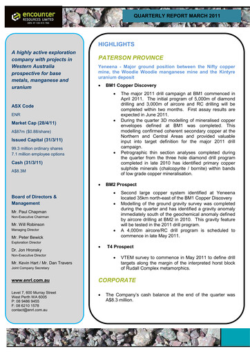 Thumbnail Encounter Resources Quarterly Report 2011-q1