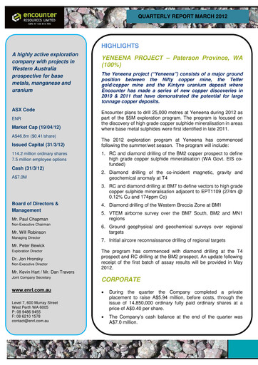 Thumbnail Encounter Resources Quarterly Report 2012-q1