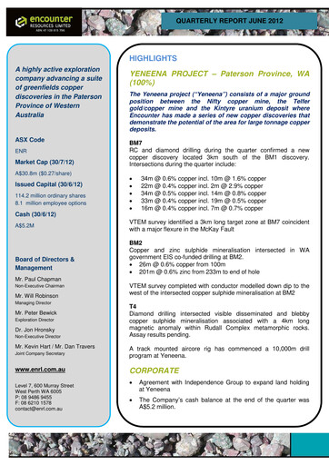 Thumbnail Encounter Resources Quarterly Report 2012-q2