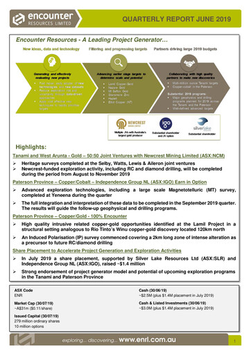 Thumbnail Encounter Resources Quarterly Report 2019-q2