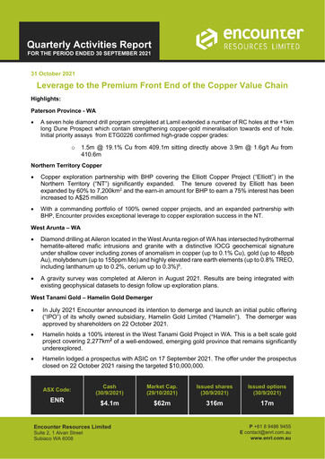 Thumbnail Encounter Resources Quarterly Report 2021-q3