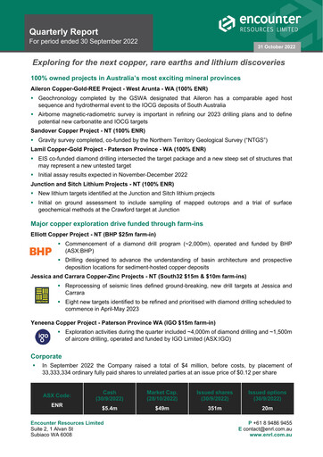 Thumbnail Encounter Resources Quarterly Report 2022-q3
