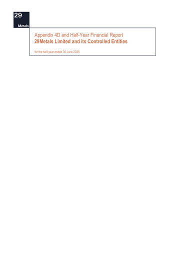 Thumbnail 29Metals Financial Report 2025-h1
