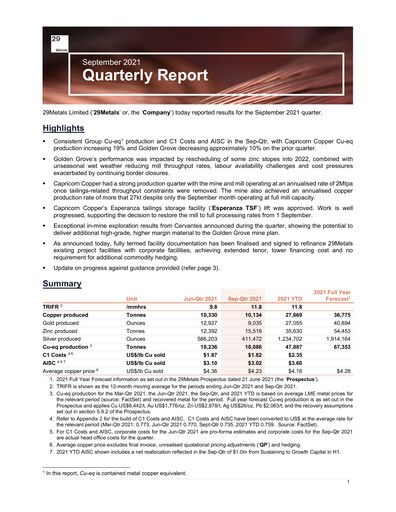 Thumbnail 29Metals Quarterly Report 2021-q3