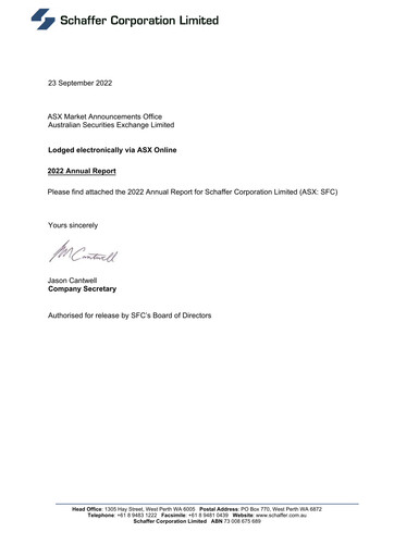 Miniature Schaffer Corporation Rapport annuel 2022