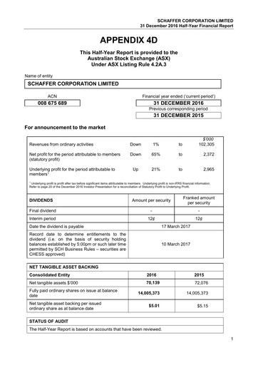 Miniature Schaffer Corporation Rapport financier 2017-h1