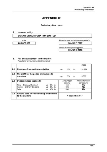 Vorschaubild Schaffer Corporation Finanzbericht 2017