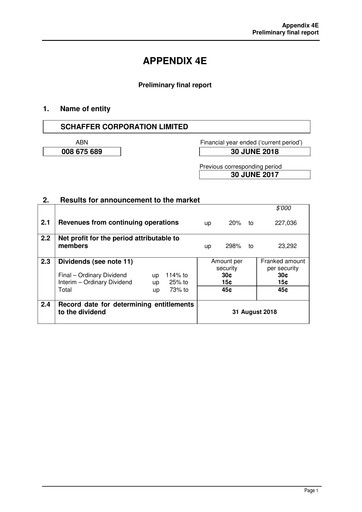 Vorschaubild Schaffer Corporation Finanzbericht 2018