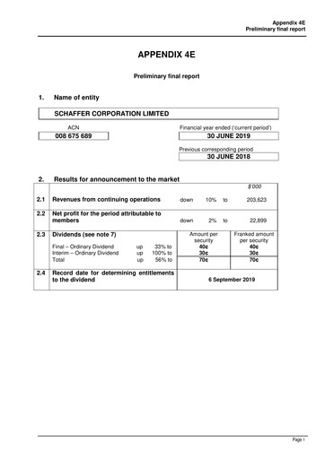 Vorschaubild Schaffer Corporation Finanzbericht 2019