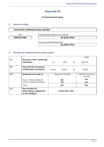 Vorschaubild Schaffer Corporation Finanzbericht 2025