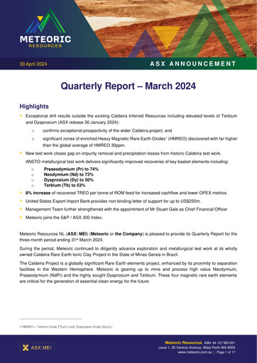 Thumbnail Meteoric Resources Quarterly Report 2024-q1