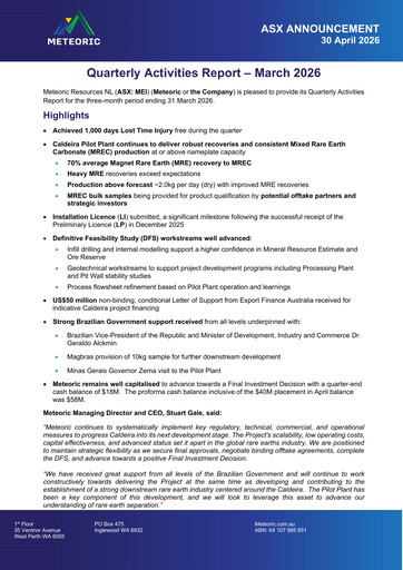 Vorschaubild Meteoric Resources Quartalsbericht 2026-q1