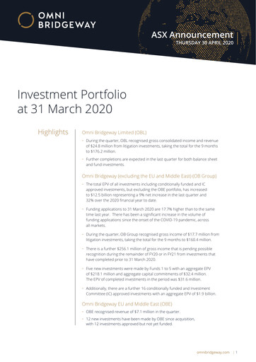 Thumbnail Omni Bridgeway Quarterly Report 2020-q3