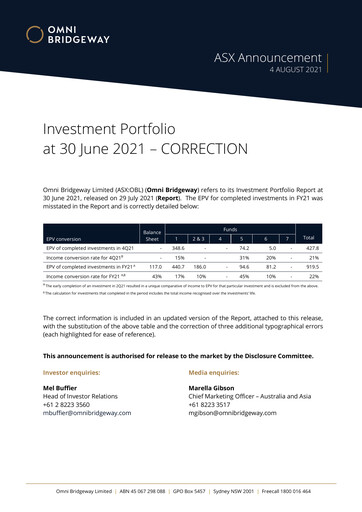 Thumbnail Omni Bridgeway Quarterly Report 2021-q4