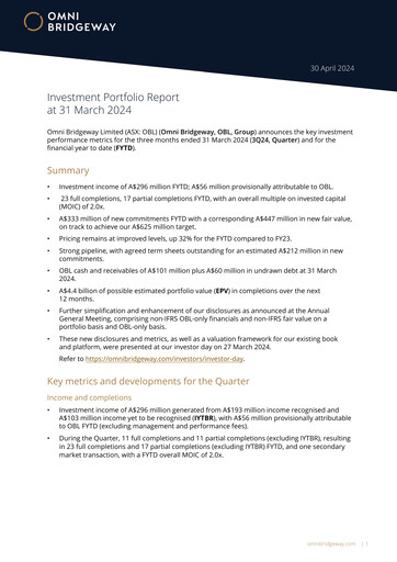 Thumbnail Omni Bridgeway Quarterly Report 2024-q3