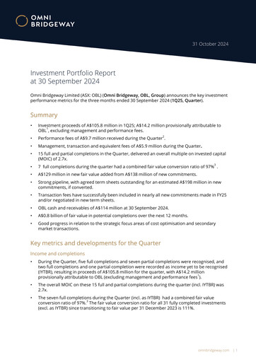 Thumbnail Omni Bridgeway Quarterly Report 2025-q1