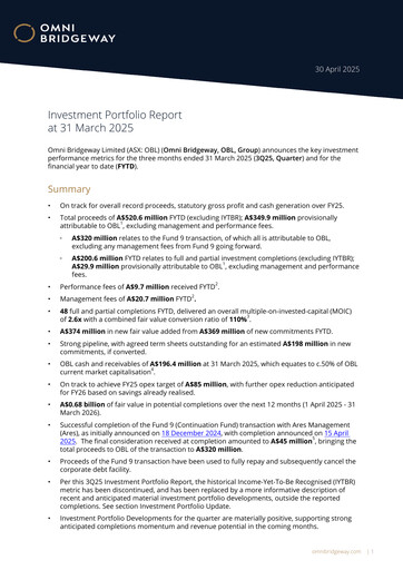 Thumbnail Omni Bridgeway Quarterly Report 2025-q3