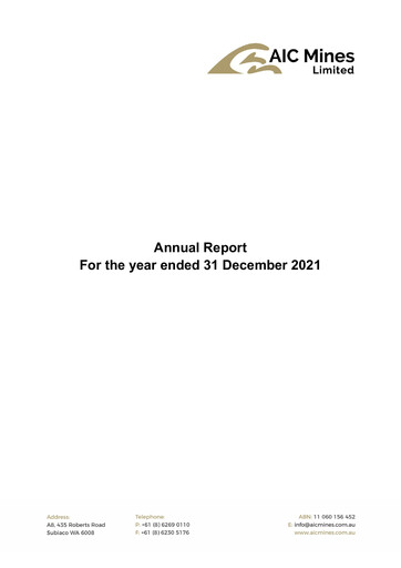 Thumbnail AIC Mines Limited Annual Report 2021