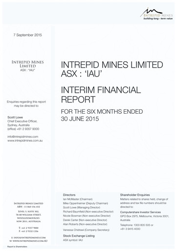 Thumbnail AIC Mines Limited Financial Report 2015-h1