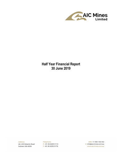 Thumbnail AIC Mines Limited Financial Report 2019-h1
