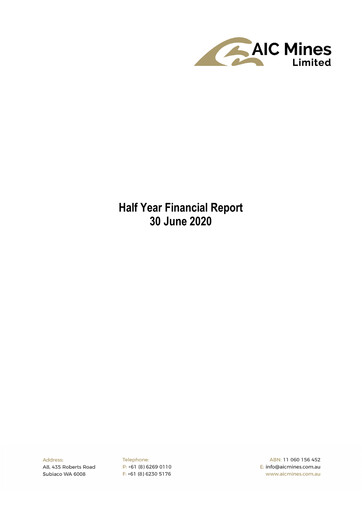 Thumbnail AIC Mines Limited Financial Report 2020-h1