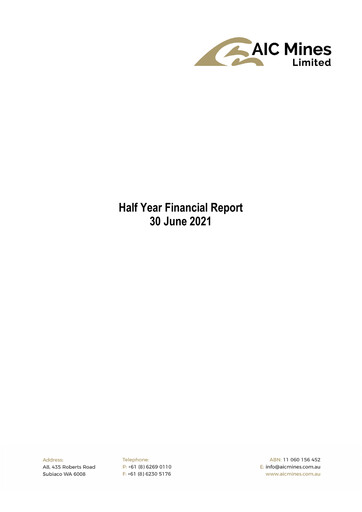 Thumbnail AIC Mines Limited Financial Report 2021-h1