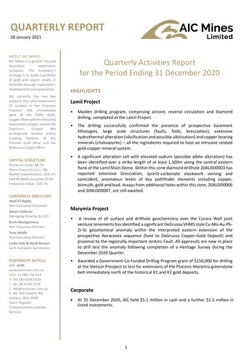 Thumbnail AIC Mines Limited Quarterly Report 2020-q4