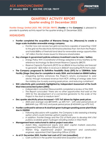 Thumbnail Frontier Energy Limited Quarterly Report 2023-q4