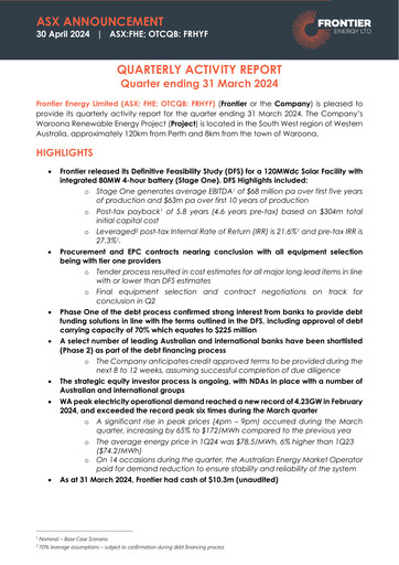 Thumbnail Frontier Energy Limited Quarterly Report 2024-q1