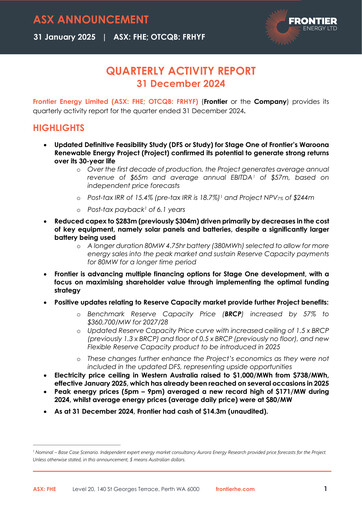 Thumbnail Frontier Energy Limited Quarterly Report 2024-q4