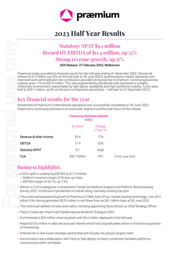 Thumbnail Praemium Limited Half-year Report 2023-h1
