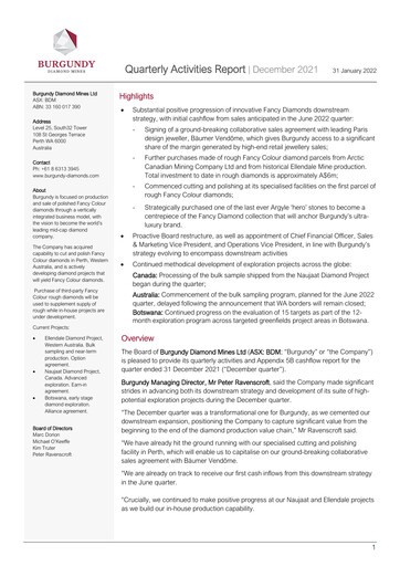 Thumbnail Burgundy Diamond Mines Quarterly Report 2021-q4