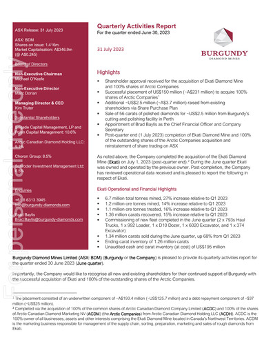 Thumbnail Burgundy Diamond Mines Quarterly Report 2023-q2