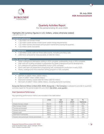 Thumbnail Burgundy Diamond Mines Quarterly Report 2024-q2