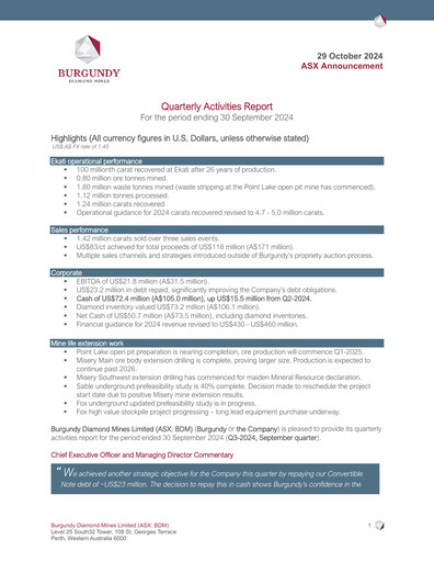 Thumbnail Burgundy Diamond Mines Quarterly Report 2024-q3