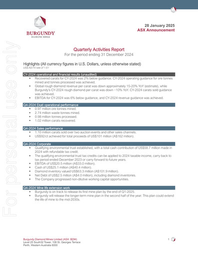 Thumbnail Burgundy Diamond Mines Quarterly Report 2024-q4