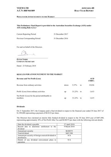 Thumbnail VEEM Ltd Financial Report 2018-h1
