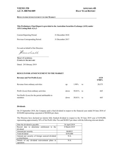 Thumbnail VEEM Ltd Financial Report 2019-h1