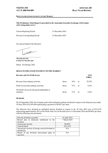 Thumbnail VEEM Ltd Financial Report 2025-h1