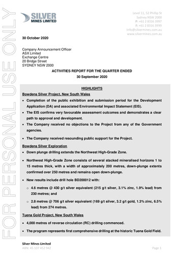 Thumbnail Silver Mines Limited Quarterly Report 2020-2021-q1