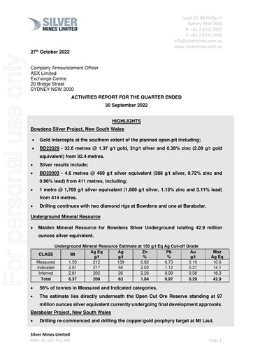 Thumbnail Silver Mines Limited Quarterly Report 2022-2023-q1