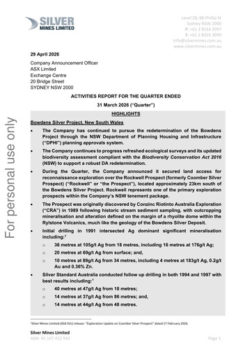 Thumbnail Silver Mines Limited Quarterly Report 2025-2026-q3
