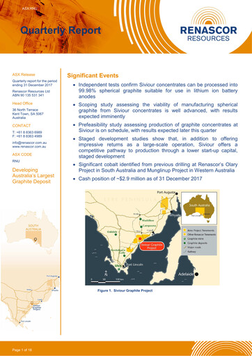 Vorschaubild Renascor Resources Quartalsbericht 2017-q4