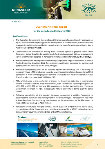 Thumbnail Renascor Resources Quarterly Report 2022-q3