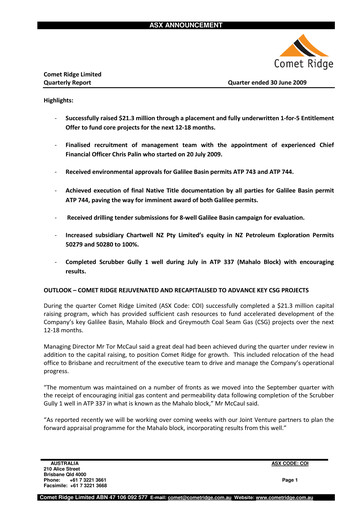 Thumbnail Comet Ridge Quarterly Report 2009-q4