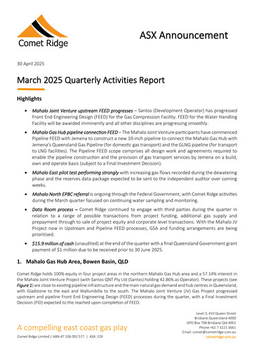 Thumbnail Comet Ridge Quarterly Report 2025-q3