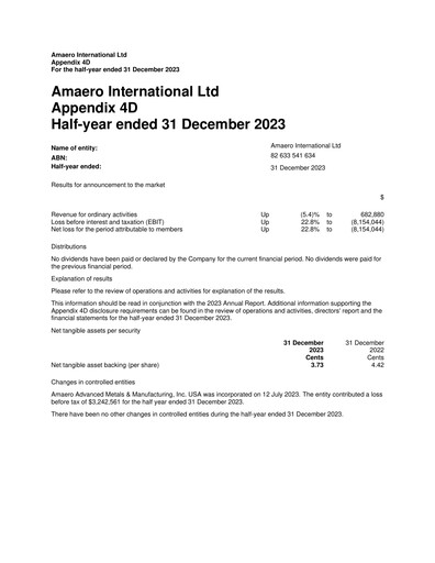 Thumbnail Amaero International Ltd Half-year Report 2023-h1